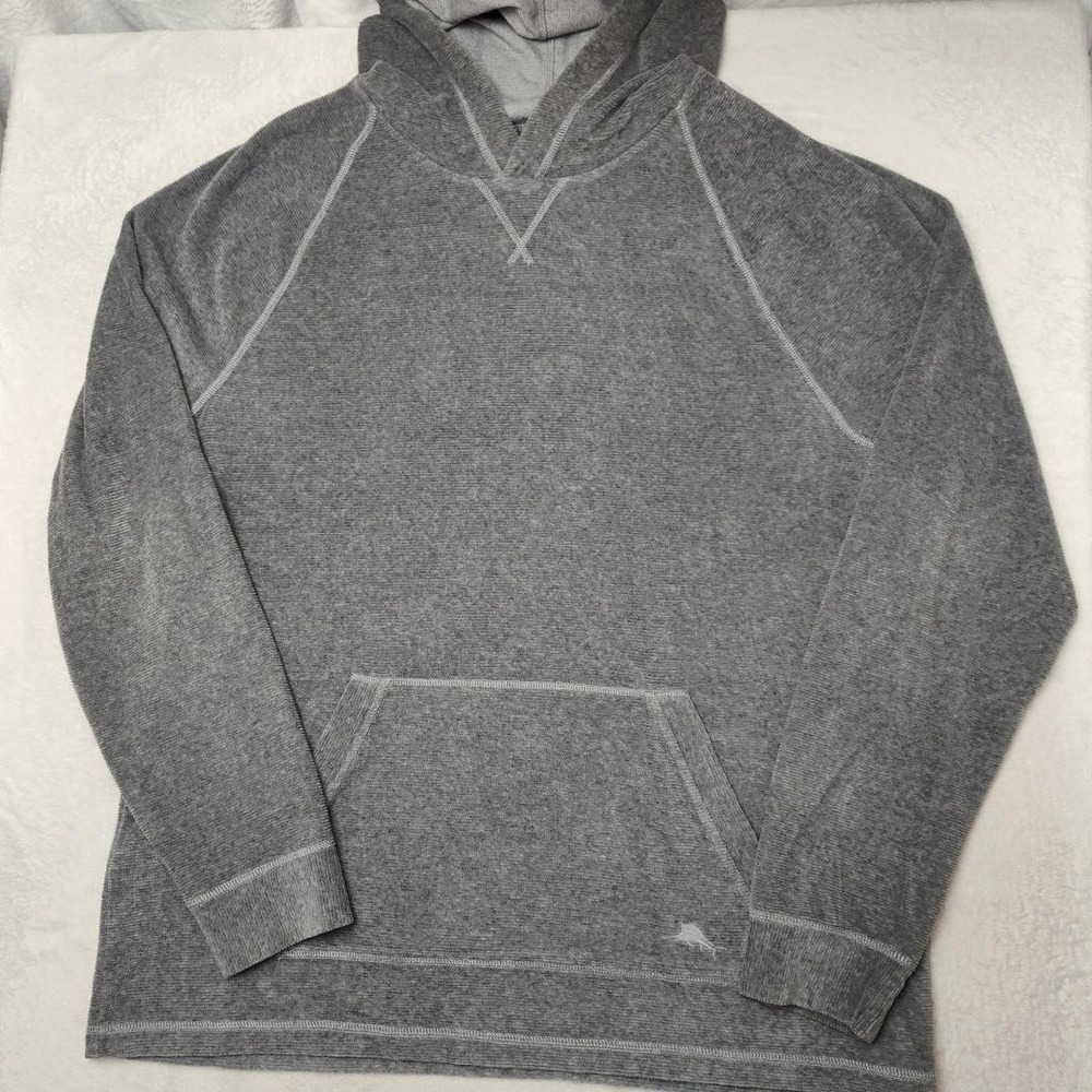 Tommy Bahama Hoodie Mens M Gray Pullover Hooded Pockets Island Zone Terry Fleece